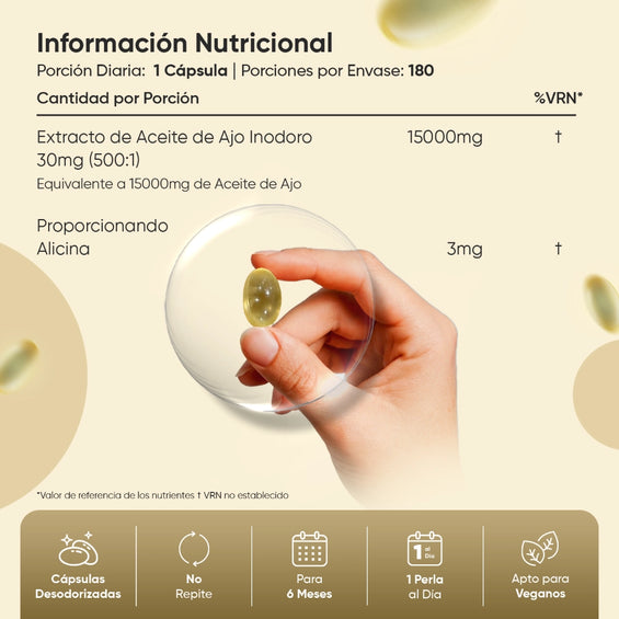 Información nutricional de las cápsulas de aceite de ajo