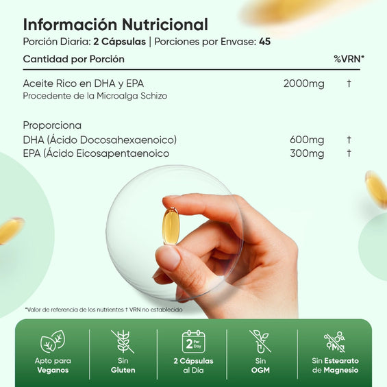Información Nutricional Omega 3 Vegano