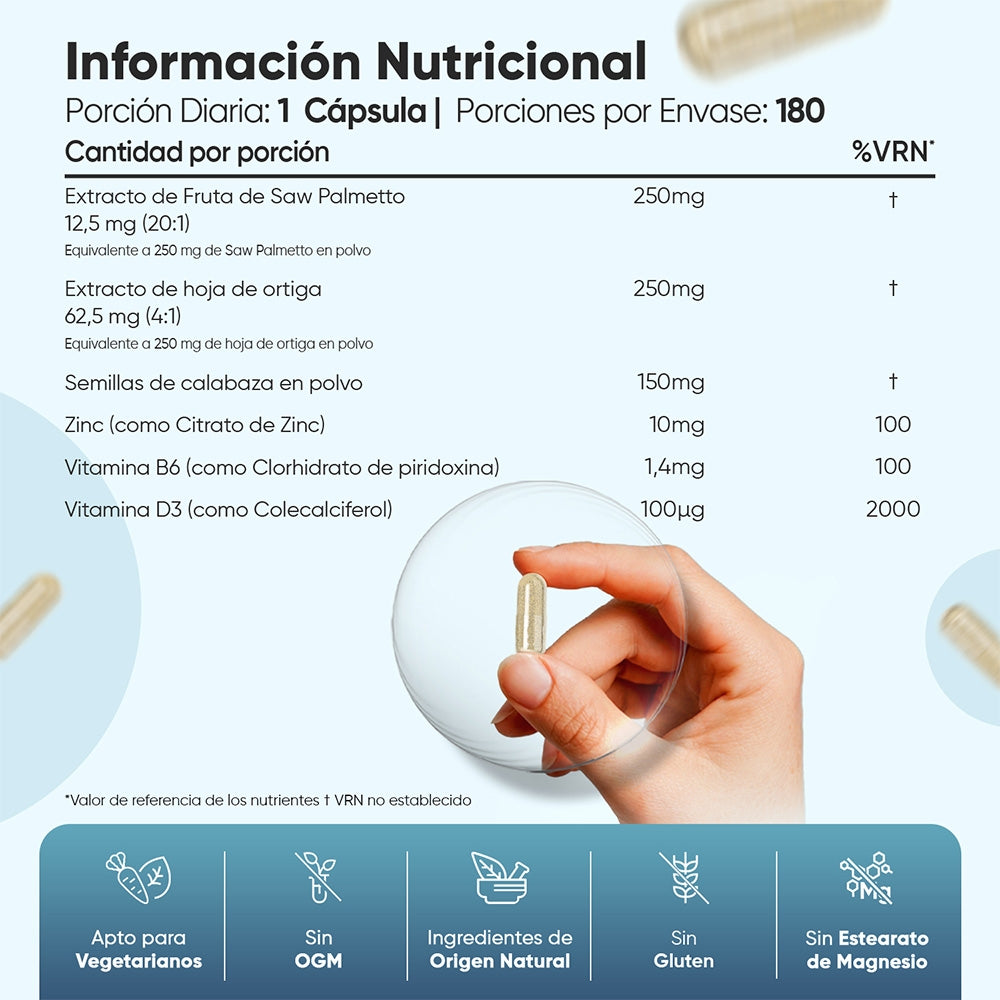 Información nutricional suplemento próstata