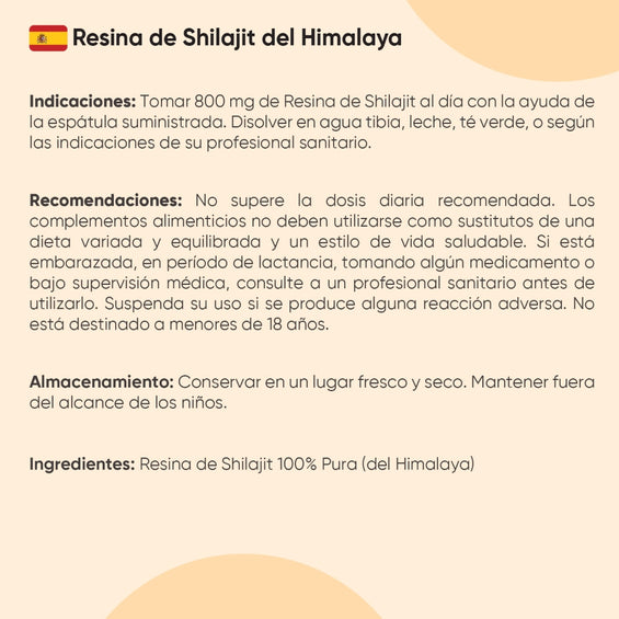 Modo de uso Shilajit Puro del Himalaya