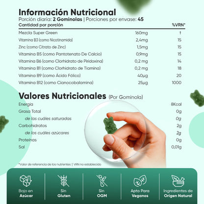 Información nutricional del suplemento Super Greens