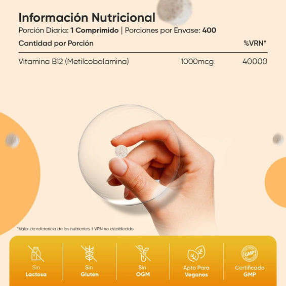 Información nutricional B12 masticable