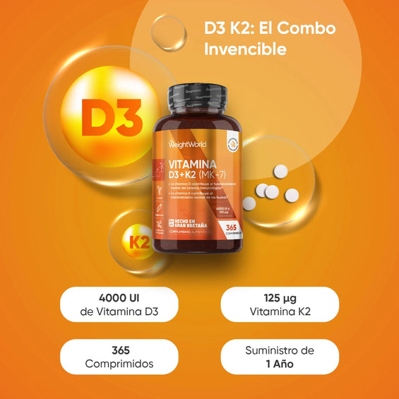 Vitamina D3 + K2 365 comprimidos