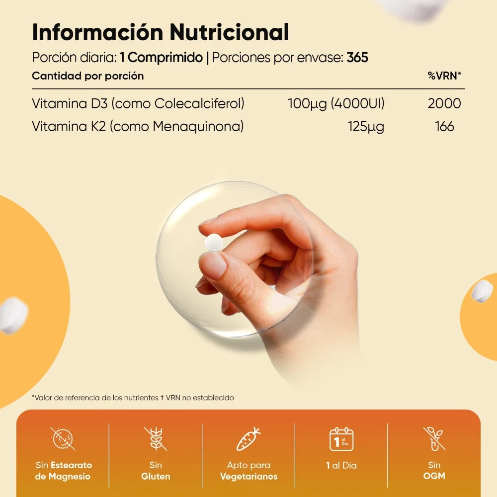 Vitamina D3 4000 UI + K2 125 mcg Vegetariana