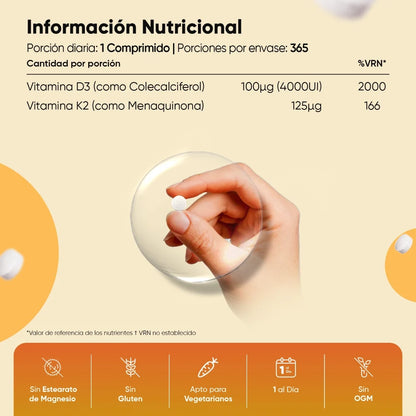Vitamina D3 4000 UI + K2 125 mcg Vegetariana