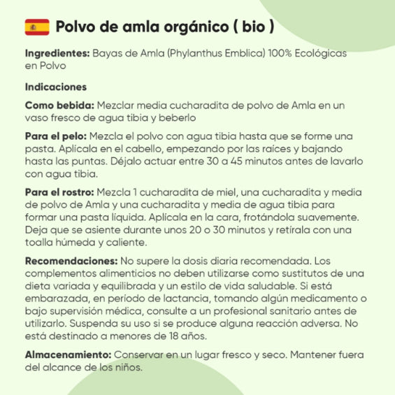 Indicaciones del suplemento Amla en polvo orgánico