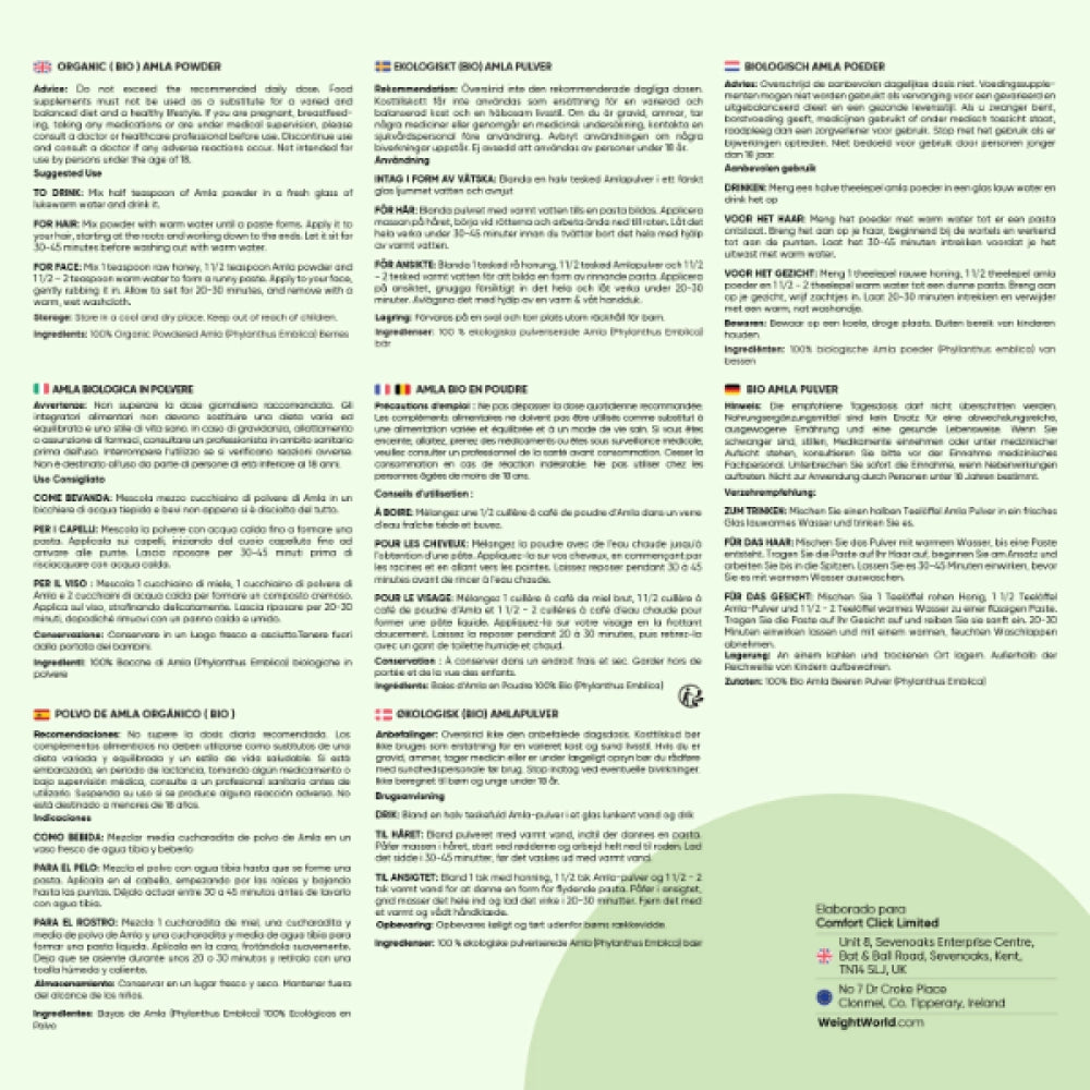 Uso del suplemento Amla orgánico en polvo