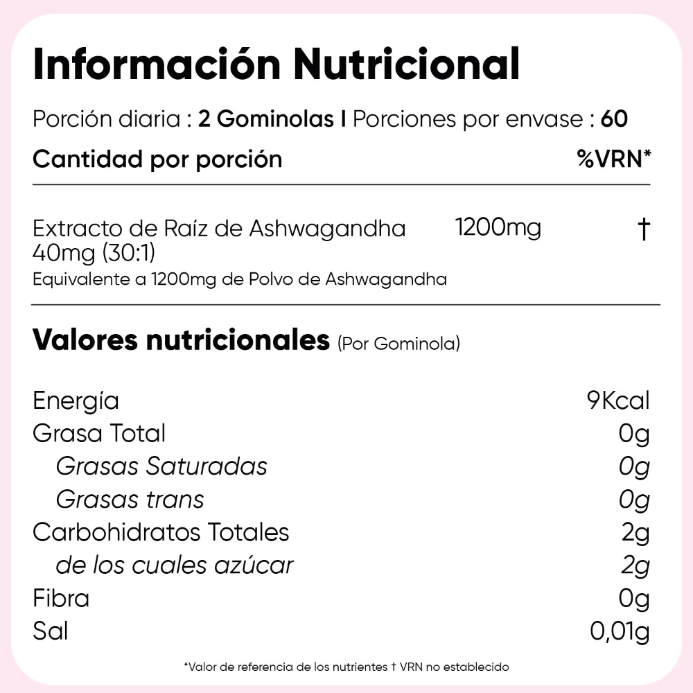 Información nutricional Gominolas de Ashwagandha
