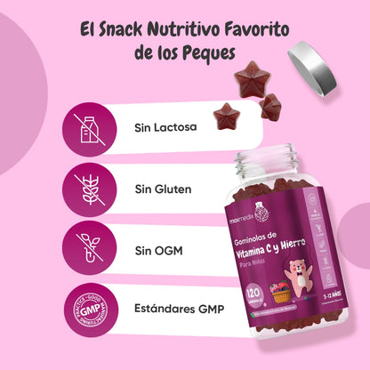 Gummies de hierro y vitamina C sin gluten ni lactosa