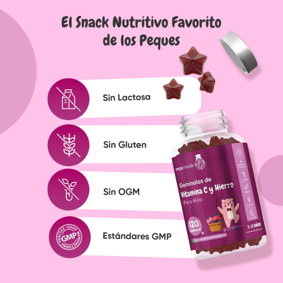 Gummies de hierro y vitamina C sin gluten ni lactosa