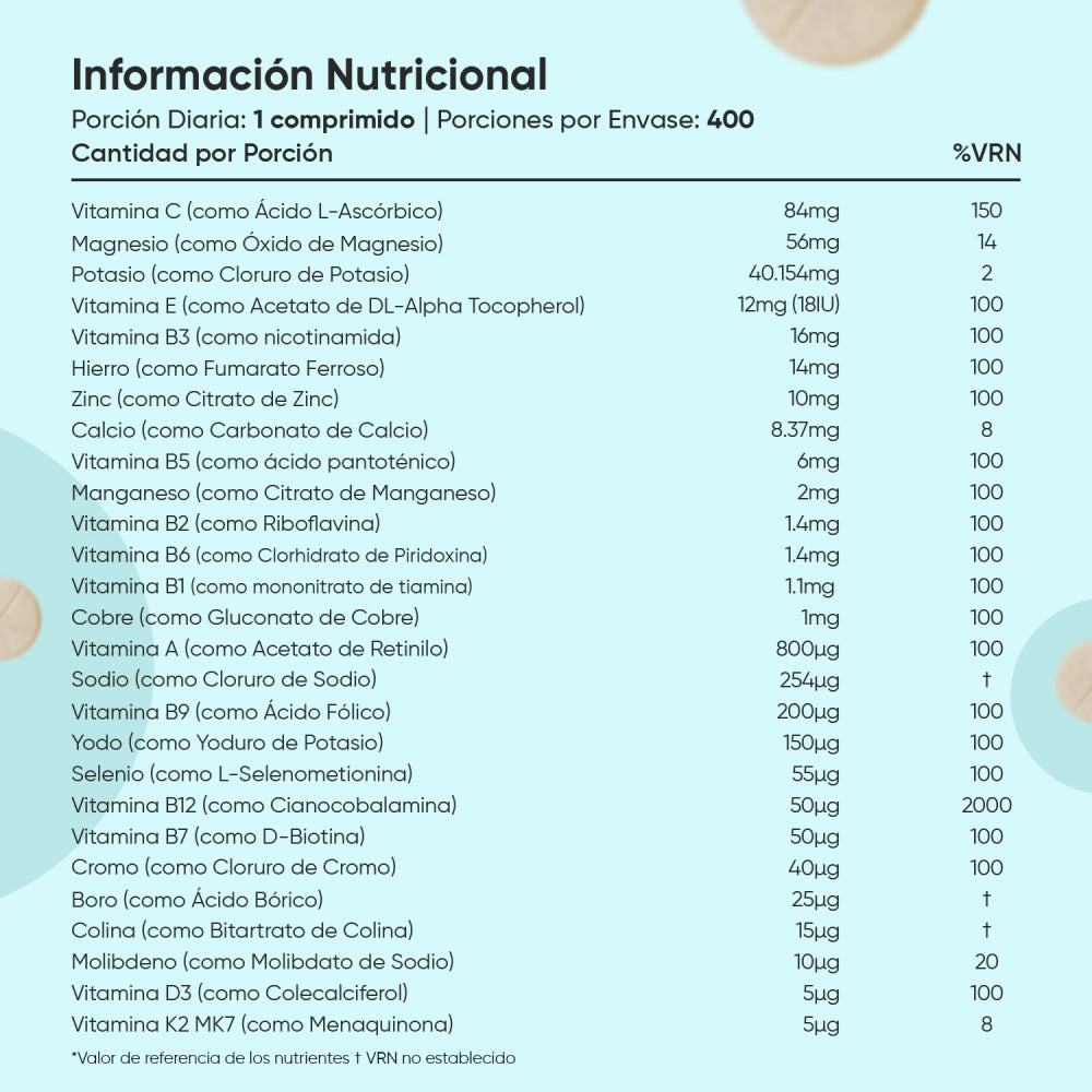 Información nutricional del multivitamínico de WeightWorld