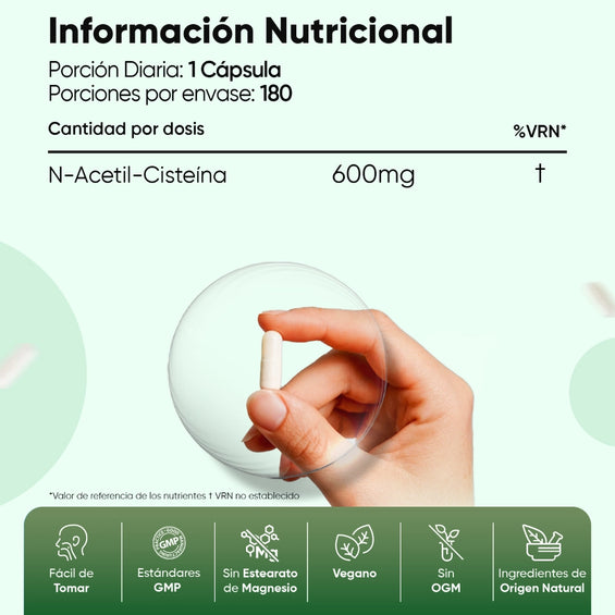 Información nutricional de N-acetilcisteína 600 mg
