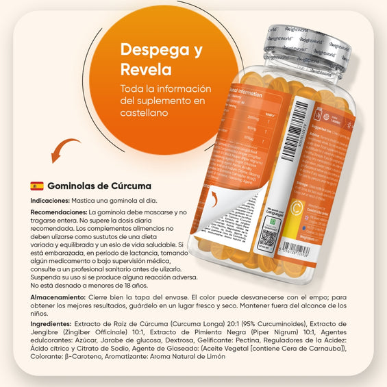 Información en español de las gummies de Cúrcuma