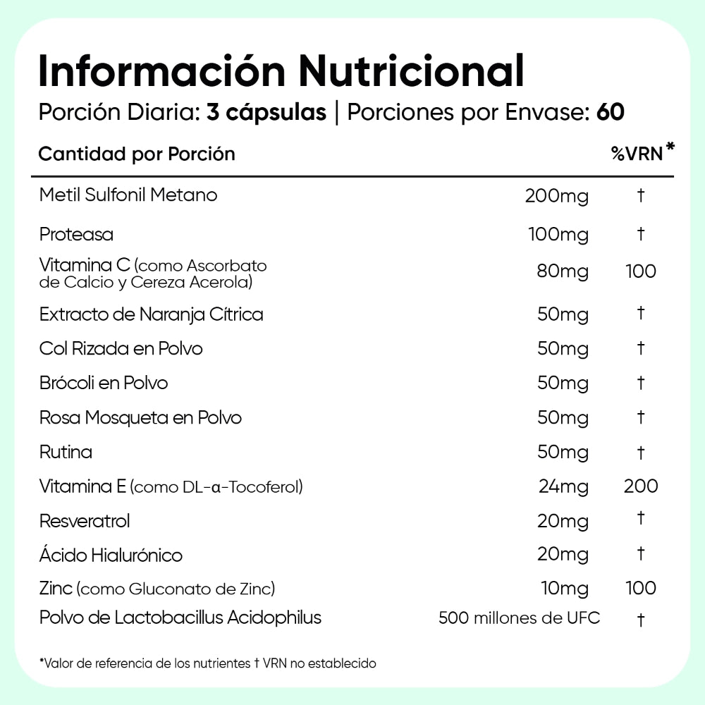 Información nutricional Colágeno Vegano