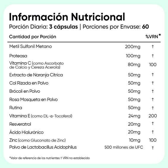 Información nutricional Colágeno Vegano